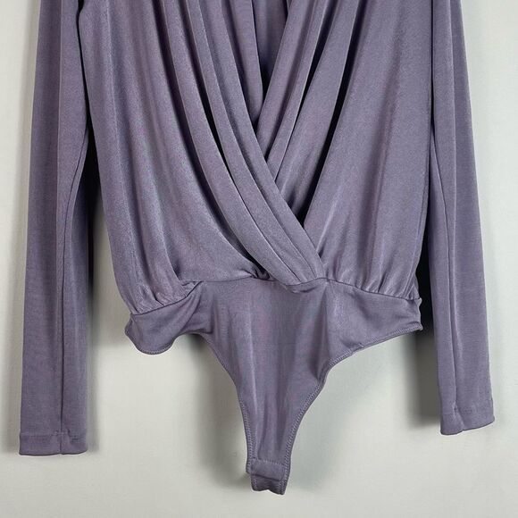 Intimately‎ Free People Turnt Bodysuit Long Sleeves Wrap Top Silver Mauve L NEW - Picture 5 of 14